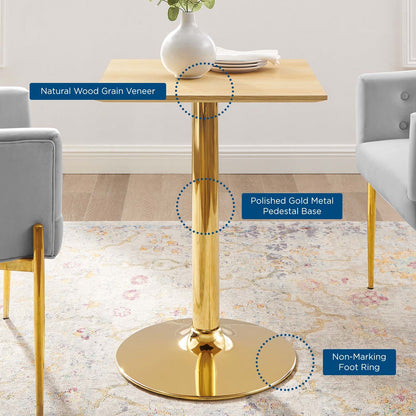 Jena 24" Gold Base Natural Wood Square Dining Table