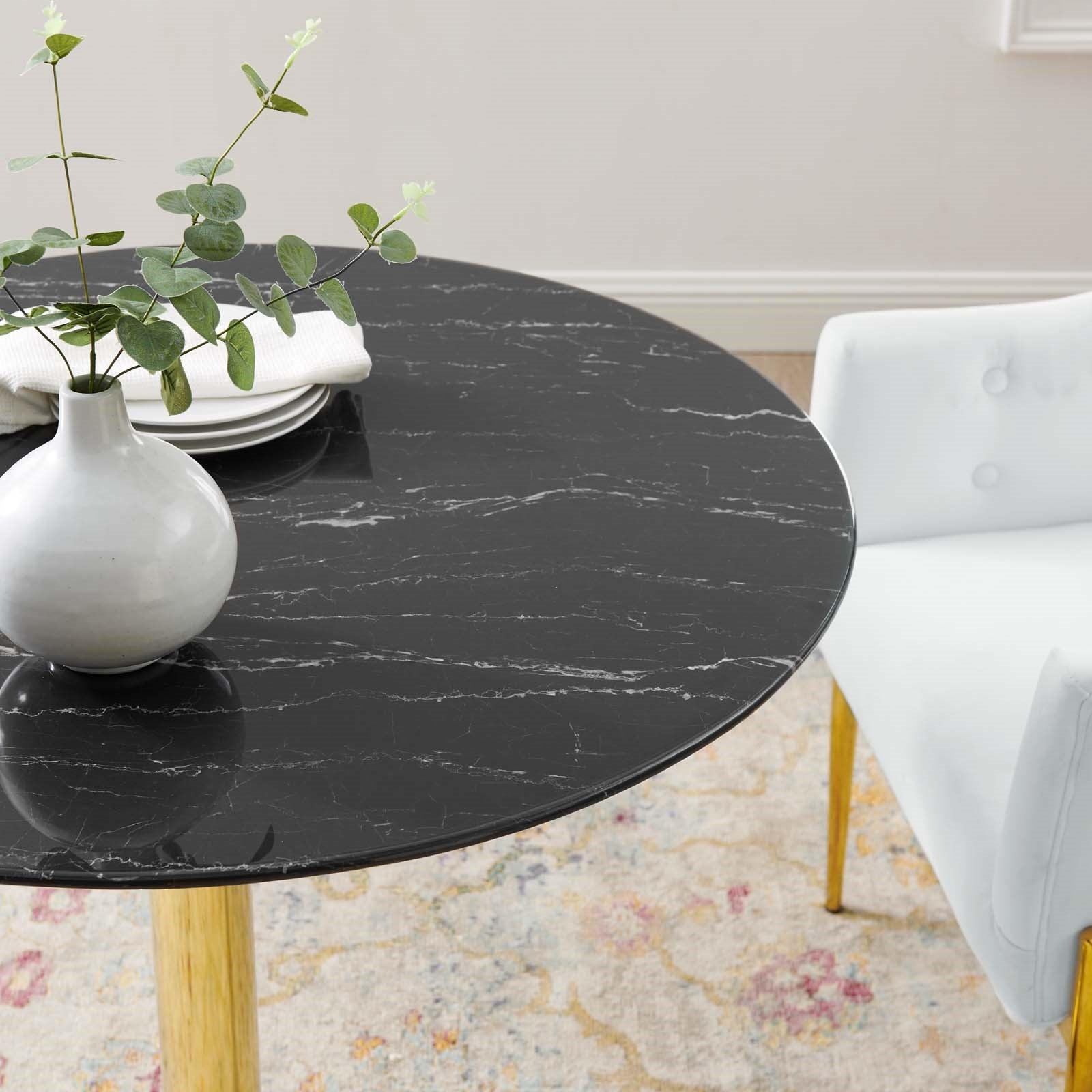 Jena 35" Gold Base Black Artificial Marble Dining Table