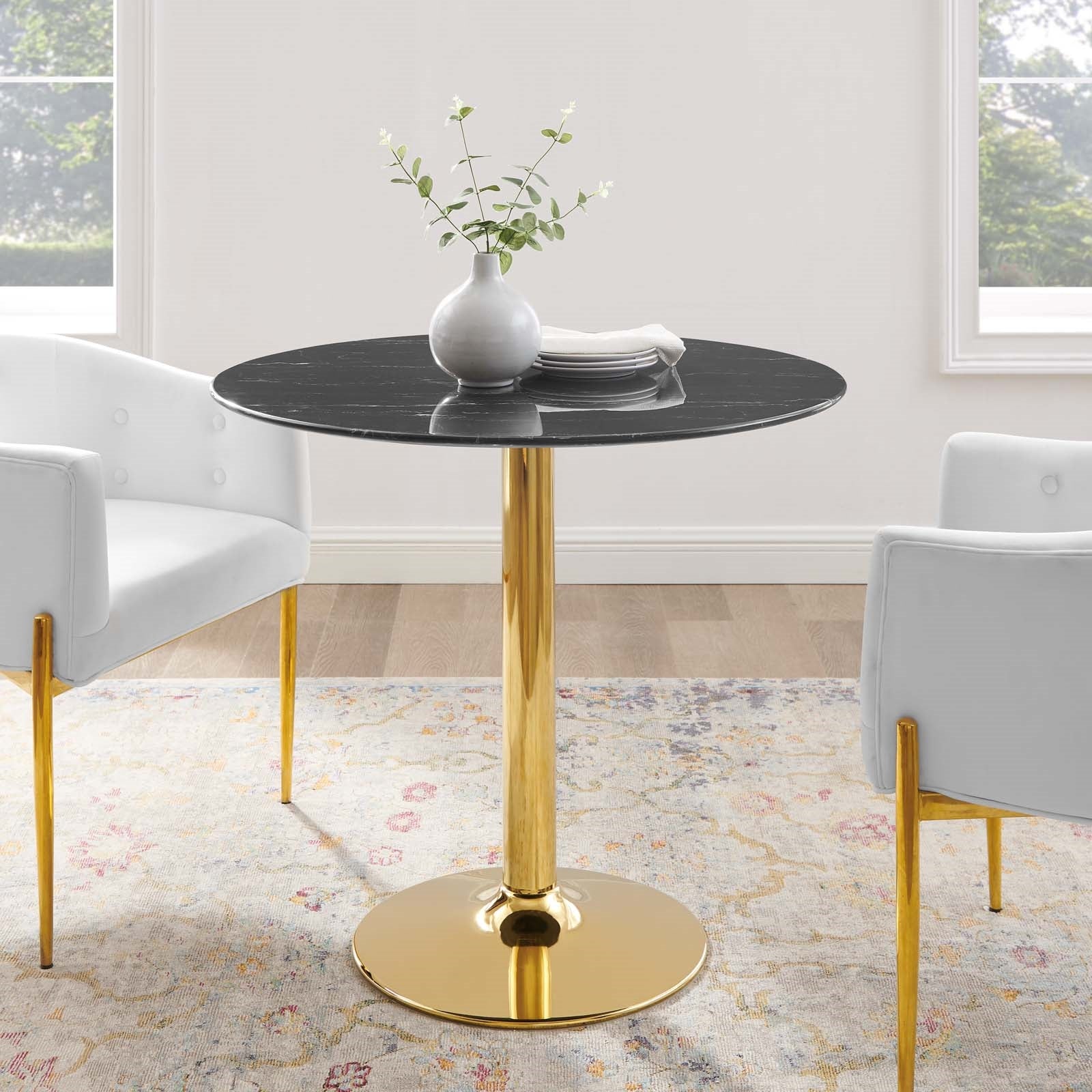 Jena 35" Gold Base Black Artificial Marble Dining Table