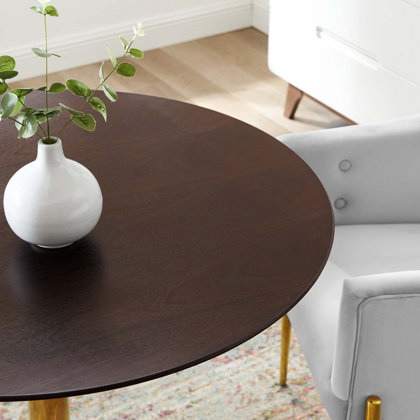 Jena 40" Gold Base Cherry Walnut Dining Table