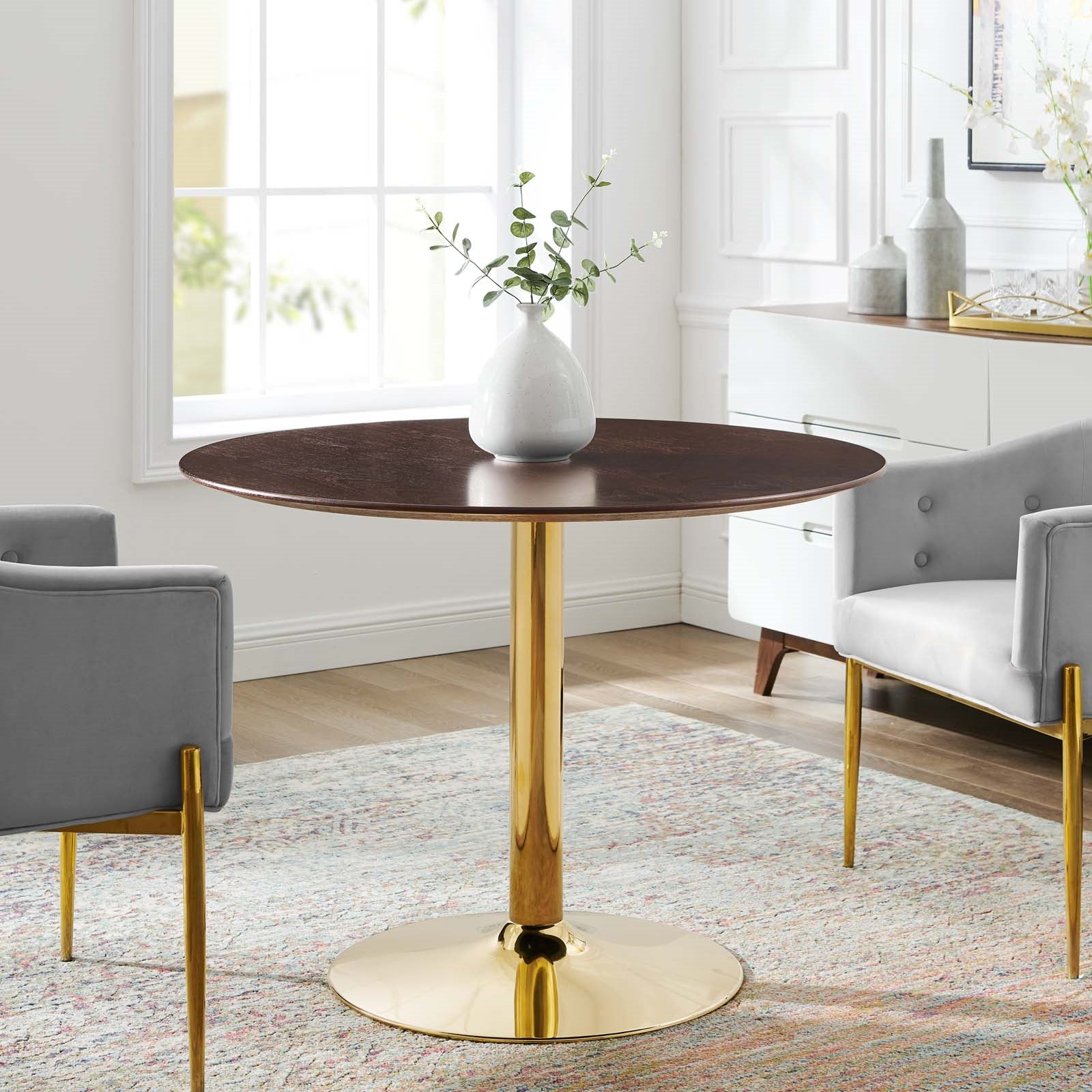 Jena 40" Gold Base Cherry Walnut Dining Table