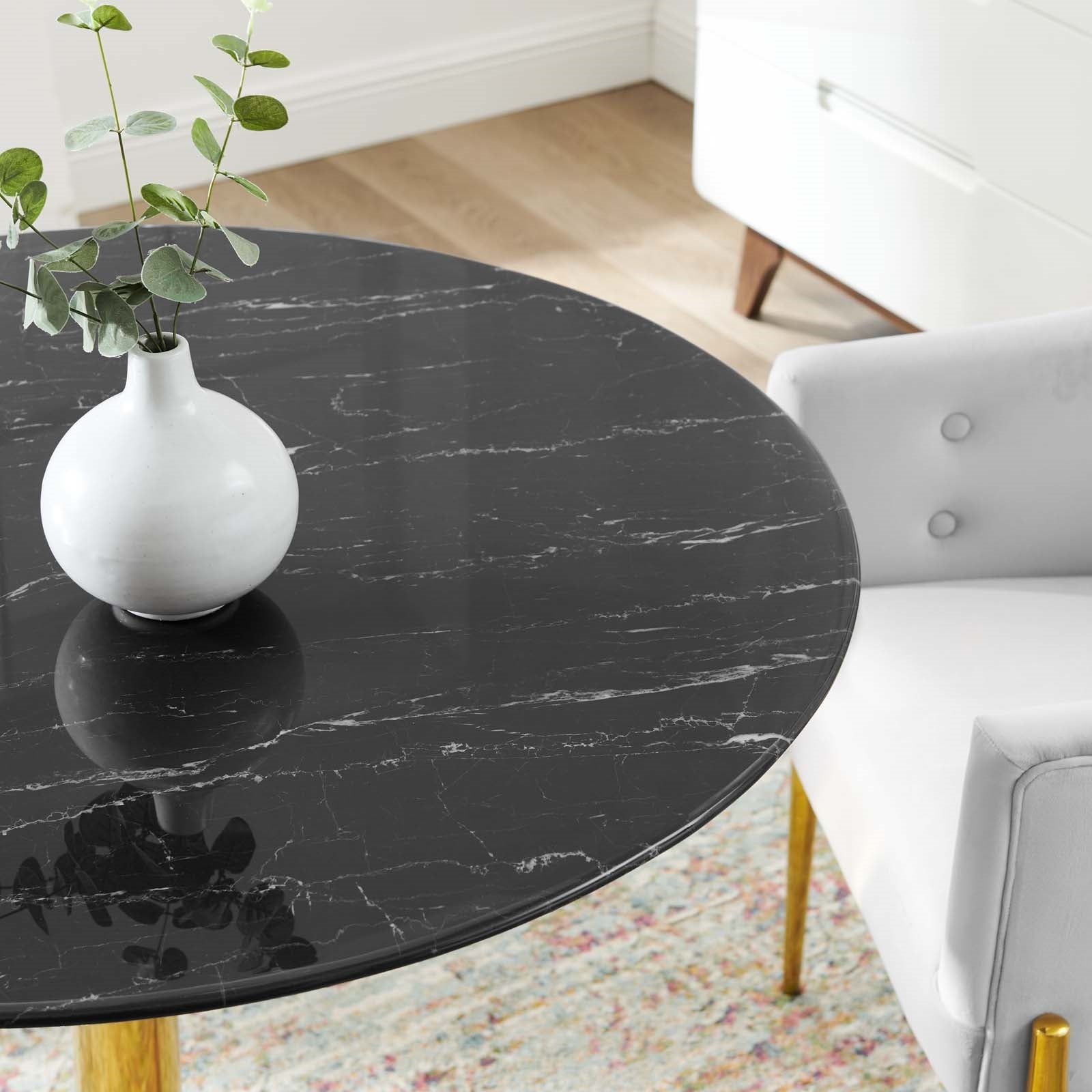 Jena 40" Gold Base Black Artificial Marble Dining Table