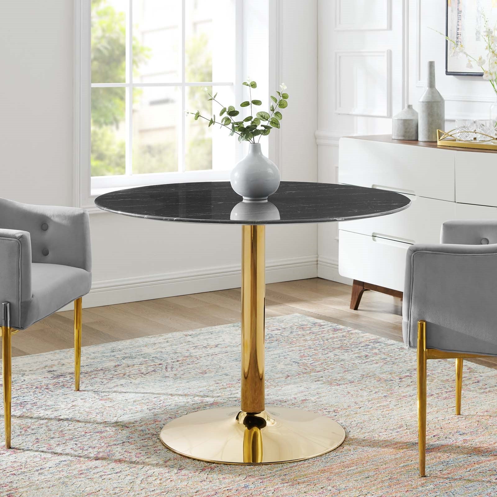 Jena 40" Gold Base Black Artificial Marble Dining Table