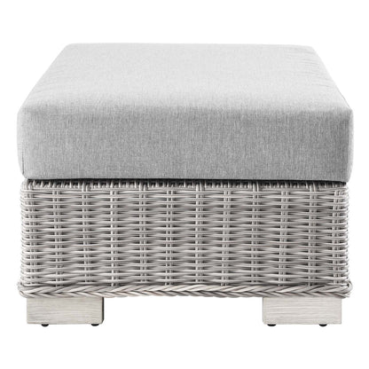 Connor Outdoor Patio Wicker Rattan Ottoman in Light Gray