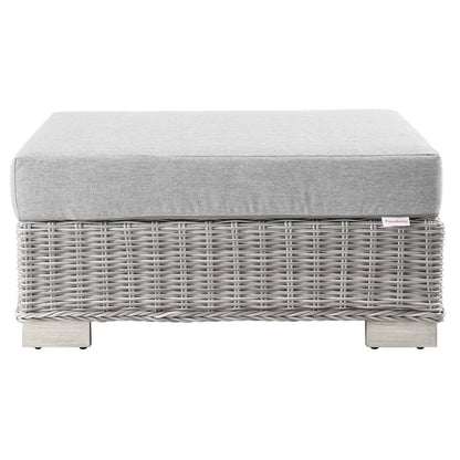 Connor Outdoor Patio Wicker Rattan Ottoman in Light Gray