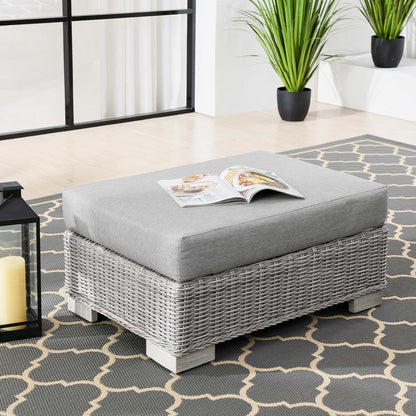 Connor Outdoor Patio Wicker Rattan Ottoman in Light Gray