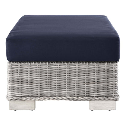 Connor Outdoor Patio Wicker Rattan Ottoman in Light Gray