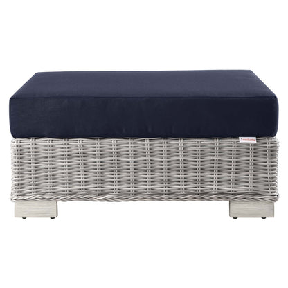 Connor Outdoor Patio Wicker Rattan Ottoman in Light Gray