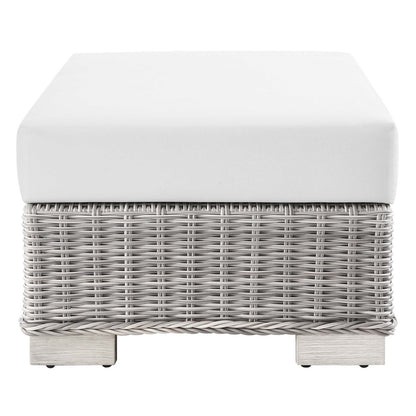 Connor Outdoor Patio Wicker Rattan Ottoman in Light Gray