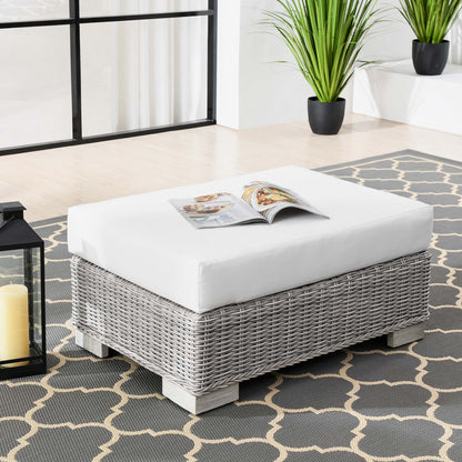 Connor Outdoor Patio Wicker Rattan Ottoman in Light Gray