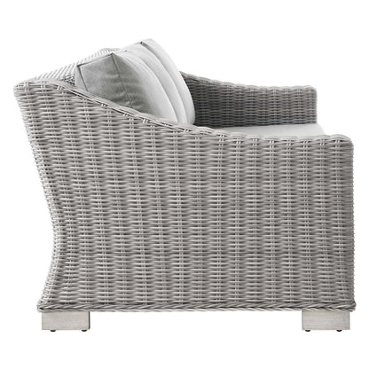 Connor Outdoor Patio Wicker Rattan Sofa in Light Gray