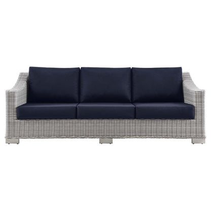 Connor Outdoor Patio Wicker Rattan Sofa in Light Gray