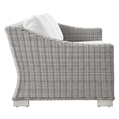 Connor Outdoor Patio Wicker Rattan Sofa in Light Gray