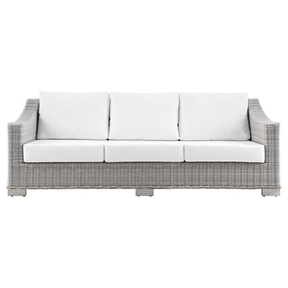 Connor Outdoor Patio Wicker Rattan Sofa in Light Gray