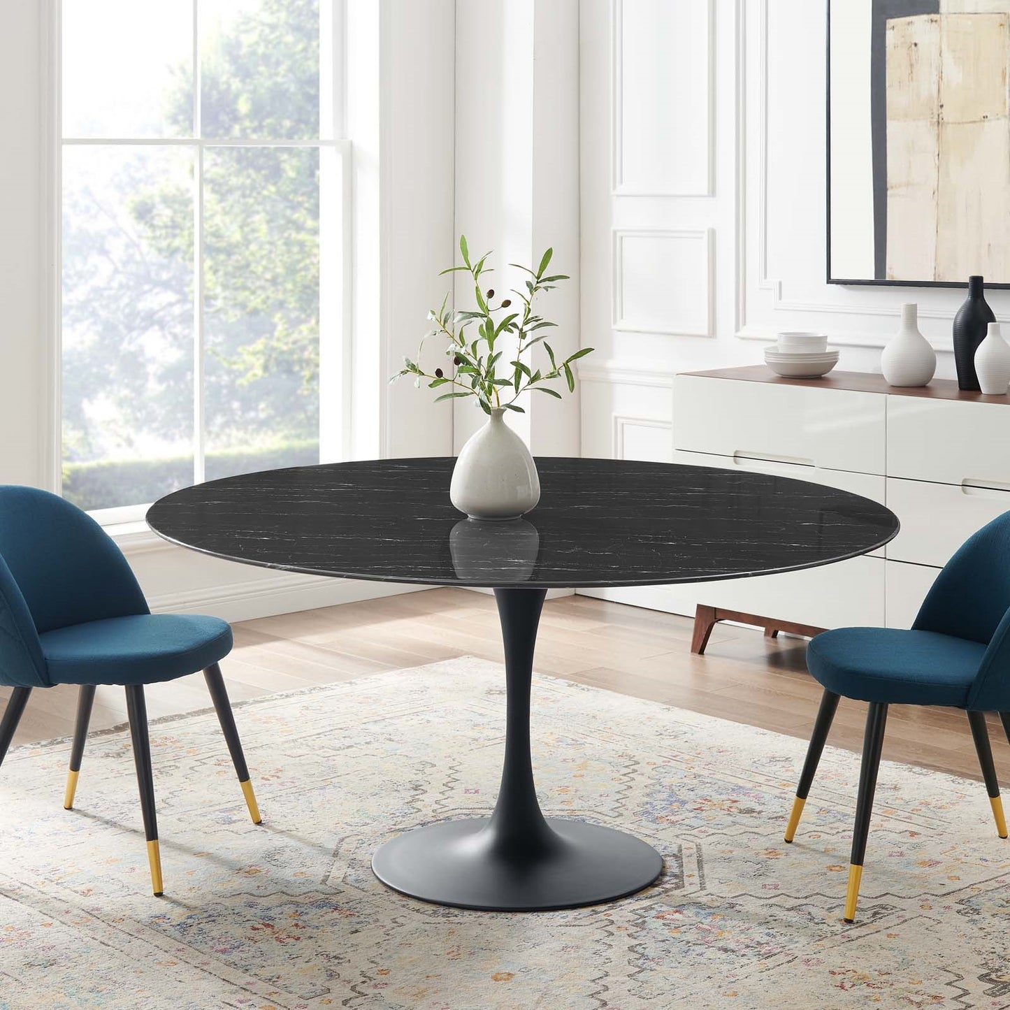 Tulip 60" Black Artificial Marble Dining Table