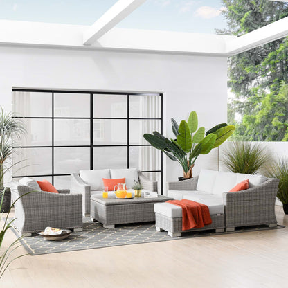 Connor 5-Piece Outdoor Patio Wicker Rattan Furniture Set in Light Gray