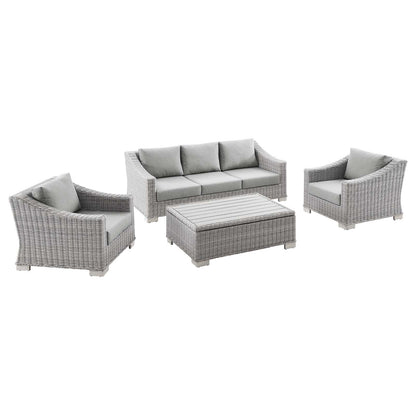Connor 4-Piece Outdoor Patio Wicker Rattan Furniture Set in Light Gray