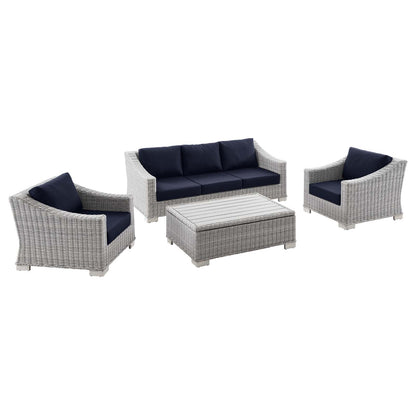 Connor 4-Piece Outdoor Patio Wicker Rattan Furniture Set in Light Gray