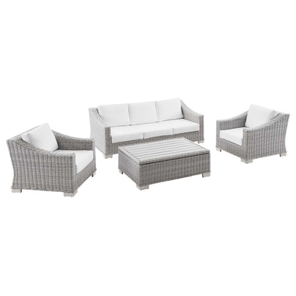 Connor 4-Piece Outdoor Patio Wicker Rattan Furniture Set in Light Gray