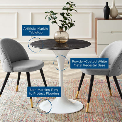 Tulip Style 28" Black Artificial Marble Dining Table