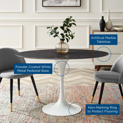 Tulip Style 48" Black Oval Artificial Marble Dining Table