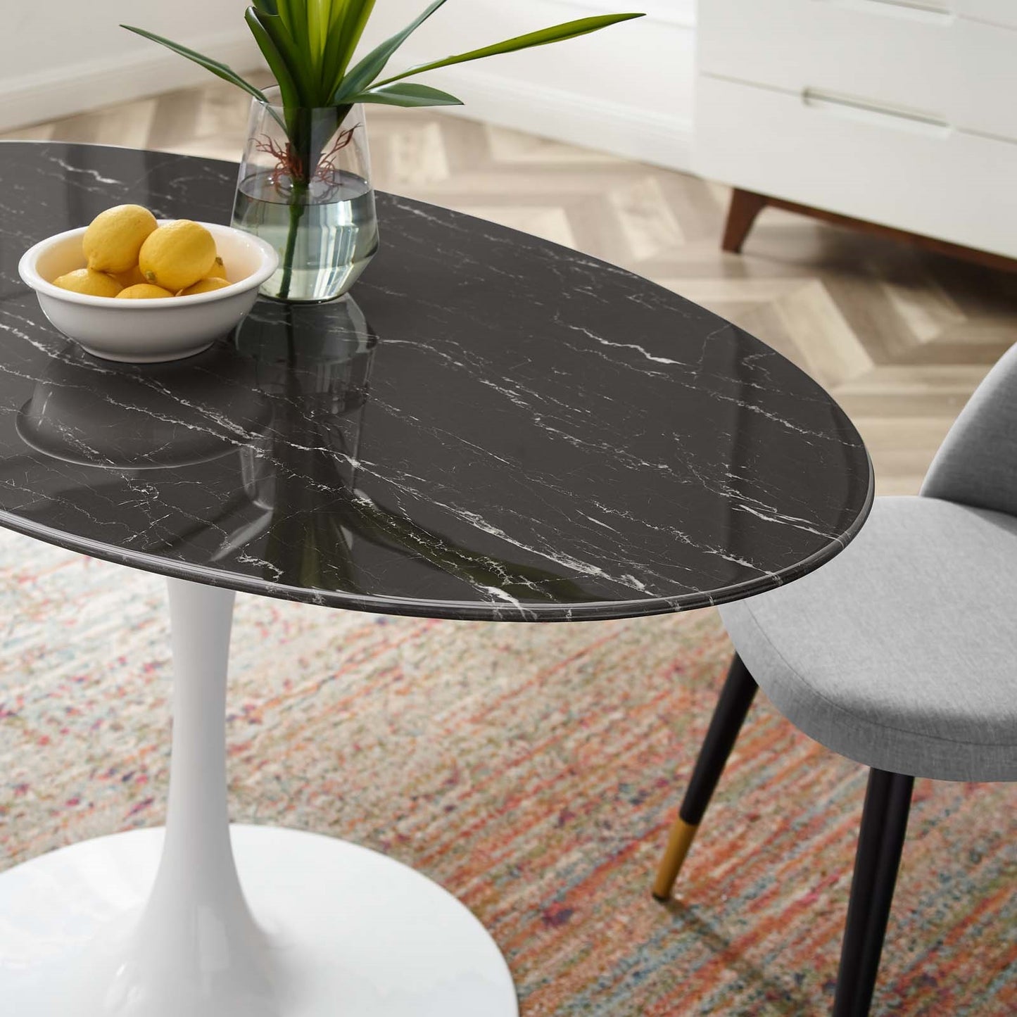 Tulip Style 54" Black Rounde Artificial Marble Dining Table