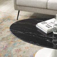 Tulip Style 42" Black Oval Artificial Marble Coffee Table