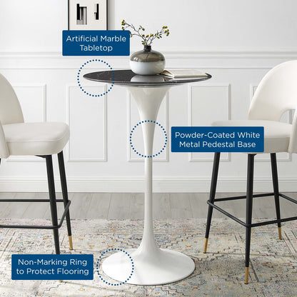 Tulip Style 28" Black Artificial Marble Bar Table