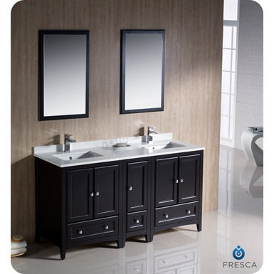 Fresca Oxford 60" Espresso Traditional Double Sink Bathroom Vanity w/ Side Cabinet - living-essentials