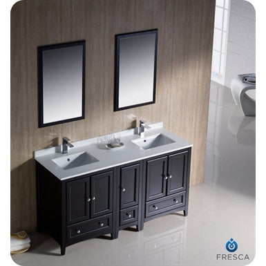 Fresca Oxford 60" Espresso Traditional Double Sink Bathroom Vanity w/ Side Cabinet - living-essentials