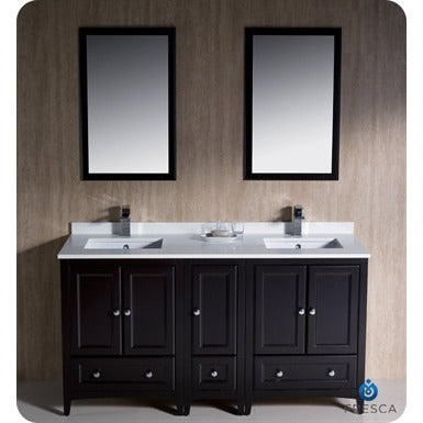 Fresca Oxford 60" Espresso Traditional Double Sink Bathroom Vanity w/ Side Cabinet - living-essentials