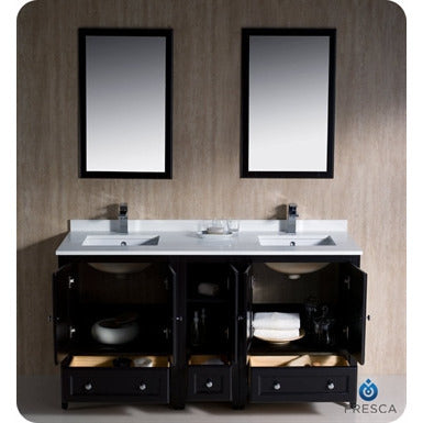 Fresca Oxford 60" Espresso Traditional Double Sink Bathroom Vanity w/ Side Cabinet - living-essentials
