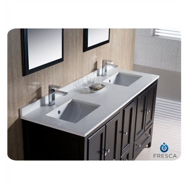 Fresca Oxford 60" Espresso Traditional Double Sink Bathroom Vanity w/ Side Cabinet - living-essentials