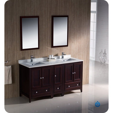 Fresca Oxford 60" Mahogany Traditional Double Sink Bathroom Vanity w/ Side Cabinet - living-essentials