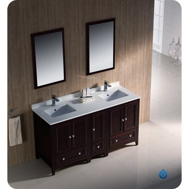Fresca Oxford 60" Mahogany Traditional Double Sink Bathroom Vanity w/ Side Cabinet - living-essentials