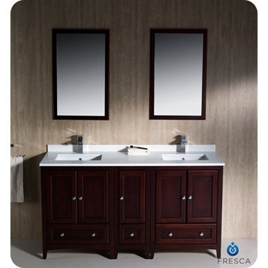 Fresca Oxford 60" Mahogany Traditional Double Sink Bathroom Vanity w/ Side Cabinet - living-essentials