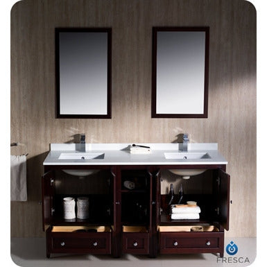 Fresca Oxford 60" Mahogany Traditional Double Sink Bathroom Vanity w/ Side Cabinet - living-essentials