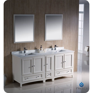 Fresca Oxford 72" Antique White Traditional Double Sink Bathroom Vanity w/ Side Cabinet - living-essentials