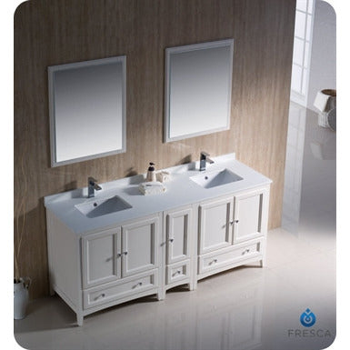 Fresca Oxford 72" Antique White Traditional Double Sink Bathroom Vanity w/ Side Cabinet - living-essentials