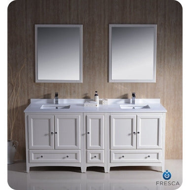 Fresca Oxford 72" Antique White Traditional Double Sink Bathroom Vanity w/ Side Cabinet - living-essentials