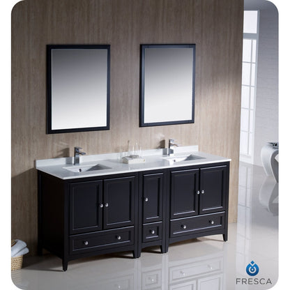Fresca Oxford 72" Espresso Traditional Double Sink Bathroom Vanity w/ Side Cabinet - living-essentials