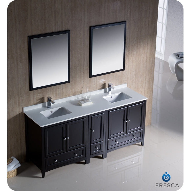 Fresca Oxford 72" Espresso Traditional Double Sink Bathroom Vanity w/ Side Cabinet - living-essentials