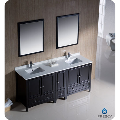Fresca Oxford 72" Espresso Traditional Double Sink Bathroom Vanity w/ Side Cabinet - living-essentials
