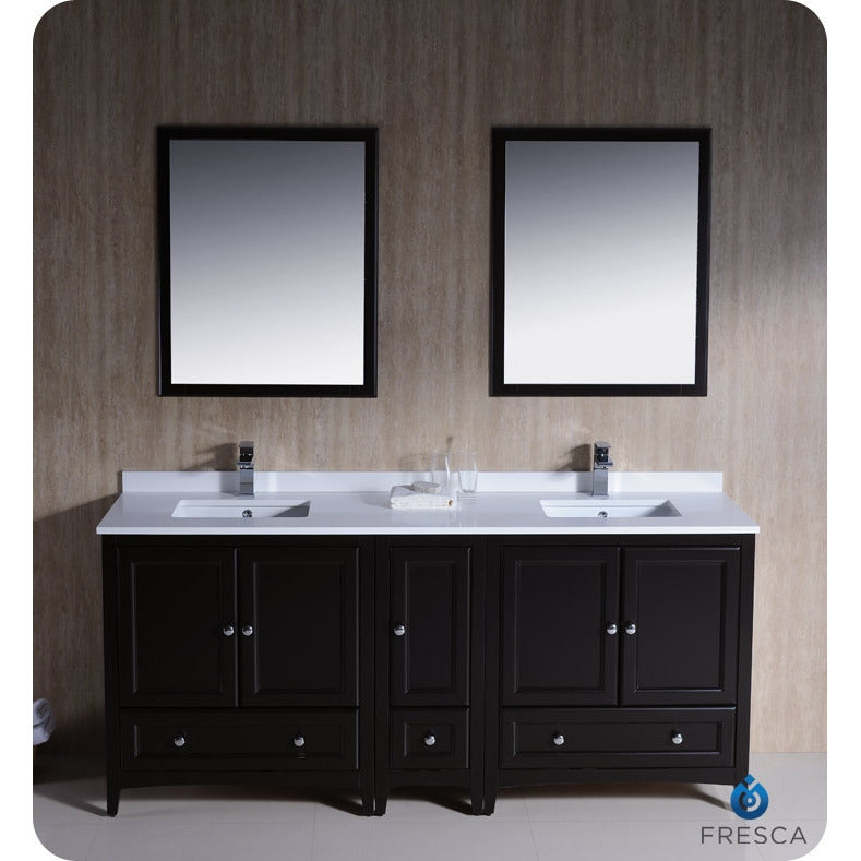 Fresca Oxford 72" Espresso Traditional Double Sink Bathroom Vanity w/ Side Cabinet - living-essentials