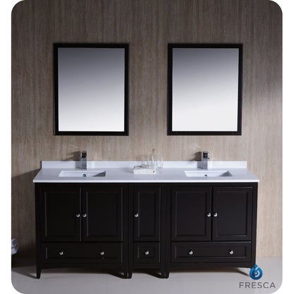 Fresca Oxford 72" Espresso Traditional Double Sink Bathroom Vanity w/ Side Cabinet - living-essentials
