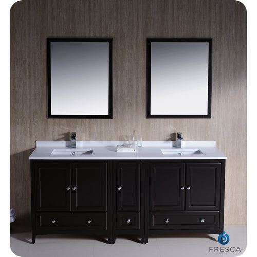 Fresca Oxford 72" Espresso Traditional Double Sink Bathroom Vanity w/ Side Cabinet - living-essentials