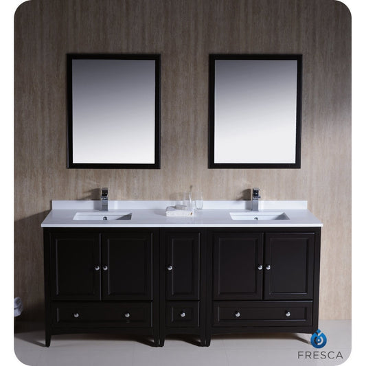 Fresca Oxford 72" Espresso Traditional Double Sink Bathroom Vanity w/ Side Cabinet - living-essentials