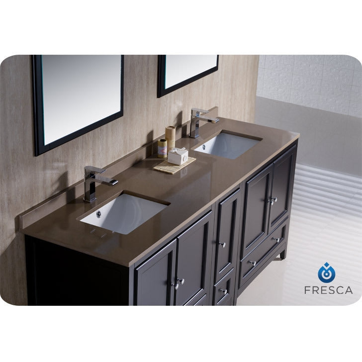 Fresca Oxford 72" Espresso Traditional Double Sink Bathroom Vanity w/ Side Cabinet - living-essentials