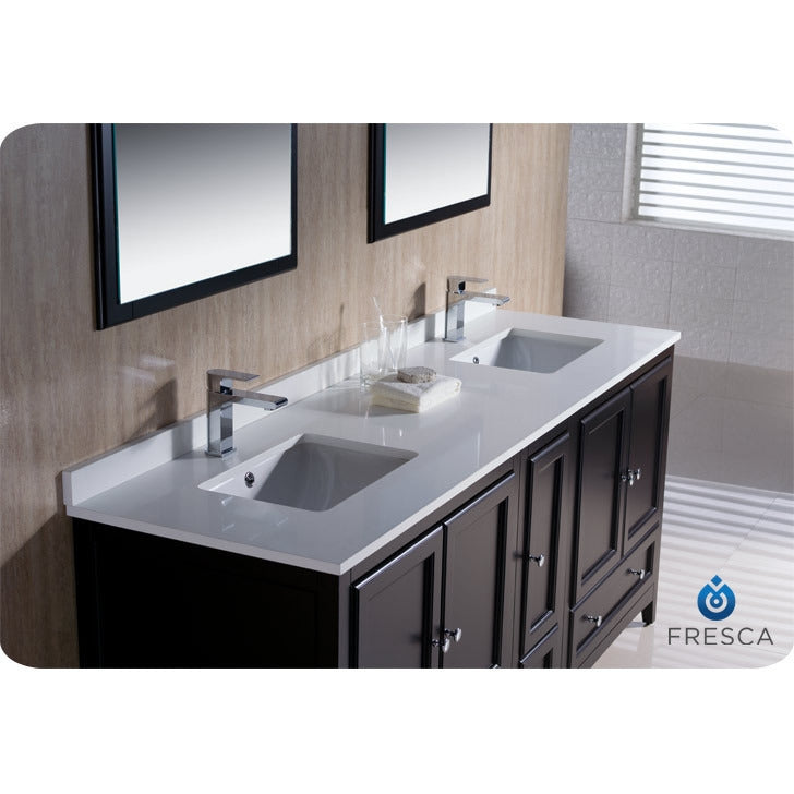 Fresca Oxford 72" Espresso Traditional Double Sink Bathroom Vanity w/ Side Cabinet - living-essentials