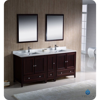 Fresca Oxford 72" Mahogany Traditional Double Sink Bathroom Vanity w/ Side Cabinet - living-essentials